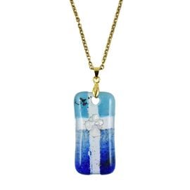 Handmade Pendant with Cross – Sky-Colored Fusing with Gold-Colored Chain