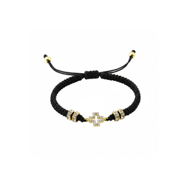 Χειροποίητο Βραχιόλι Μακραμέ με Διάτρητο Επιχρυσωμένο Σταυρό