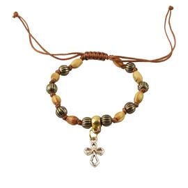 Handcrafted Macrame Bracelet with Wooden Beads and Filigree Cross