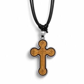 Wooden Cross Pendant with Engraved Cross and Cord