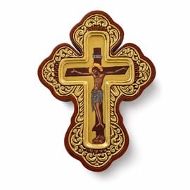 Hand-Carved Wooden Cross with Crucifixion 19x27cm