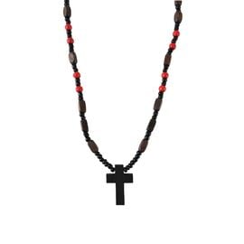 Wooden Cross from Rosewood and Red Howlite Beads and Black Rokai