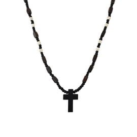Wooden Cross from Rosewood and White Howlite Beads and Black Rokai