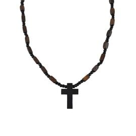 Wooden Rosewood Cross with Wooden and Black Rokai Beads