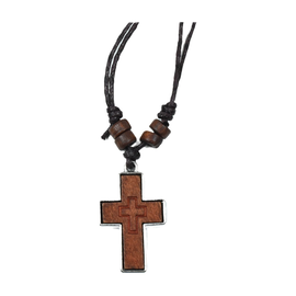 Wooden Cross Necklace with Metal Frame