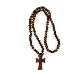 Wooden Crucifix Necklace with Wooden Beads