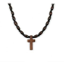 Wooden Cross Necklace with Wooden Beads