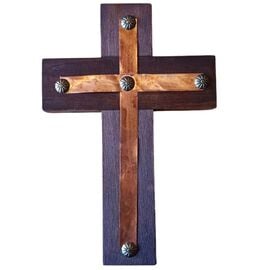 Wooden Handmade Cross from Mount Athos with Copper Leaves