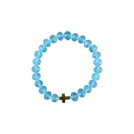 Hypoallergenic Prayer Rope With Light Blue Τransparent Crystals And Gold Hematite Cross