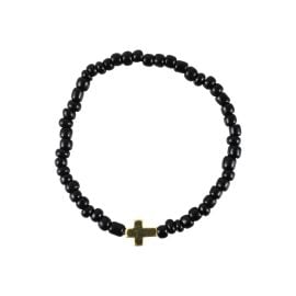 Hypoallergenic Prayer Rope With Black Beads And Gold Hematite Cross