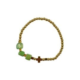 Hypoallergenic Prayer Rope Bracelet with Agate Stones and Hematite Cross in Gold Color