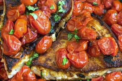 Baked swordfish with cherry tomatoes