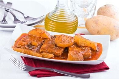 Cod with potatoes and tomato sauce from Mount Athos