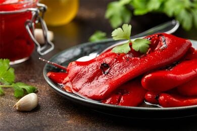 Roasted red peppers in a jar