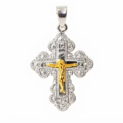Silver Byzantine Style Cross Pendant with the Crucified Christ