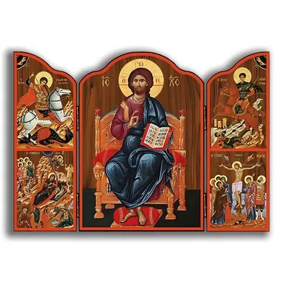 Εικόνα Χριστός Ένθρονος Τρίπτυχο 9.5x14cm