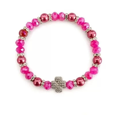 Women’s Austrian Glass Bead Bracelet with Zircon Cross - St. Nektarios Monastery