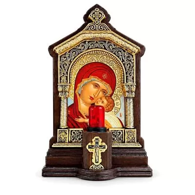 Electric Vigil Lamp with the Theotokos Glykophilousa in Church Frame 11.5x20cm