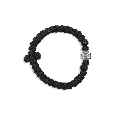 Silk Prayer Rope Black - 33 Knots with Mount Athos Cross and Black Beads