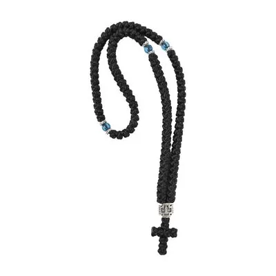 Silk Prayer Rope 100 Knots Blue Beads and Cross