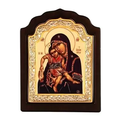 Panagia Axion Esti - Silver Icon on Wood with Local Gilding - 16x11 cm