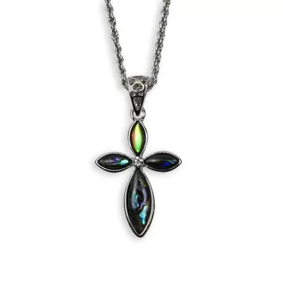 Cross with Green Abalone Shell and Chain