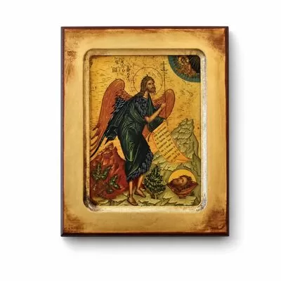 Χειροποίητη Εικόνα Άγιος Ιωάννης ο Πρόδρομος σε Σκαφτό Ξύλο 10x12cm
