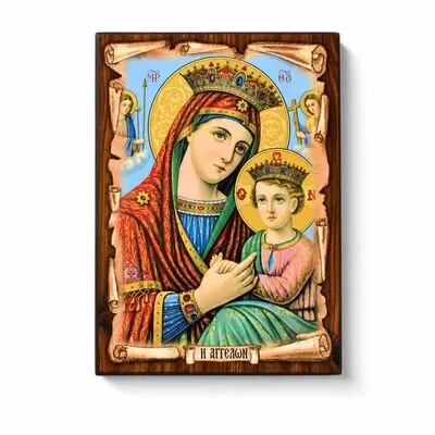 Handmade Icon Virgin Mary of the Angels on Papyrus 19x26cm