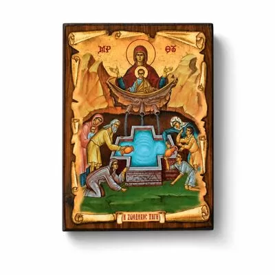 Handmade Icon Lifegiving Spring on Papyrus 5x6cm