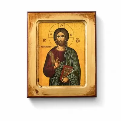 Χειροποίητη Εικόνα Χριστός Παντοκράτωρ σε Σκαφτό Ξύλο 10x12cm