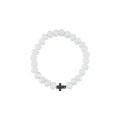 Hypoallergenic Prayer Rope With White Crystals and Silver Hematite Cross