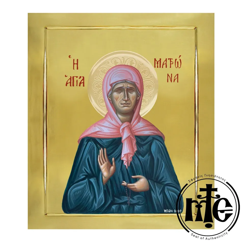 Saint Matrona, Hand-Painted Icon with Gilding polished with Embossed Halo
