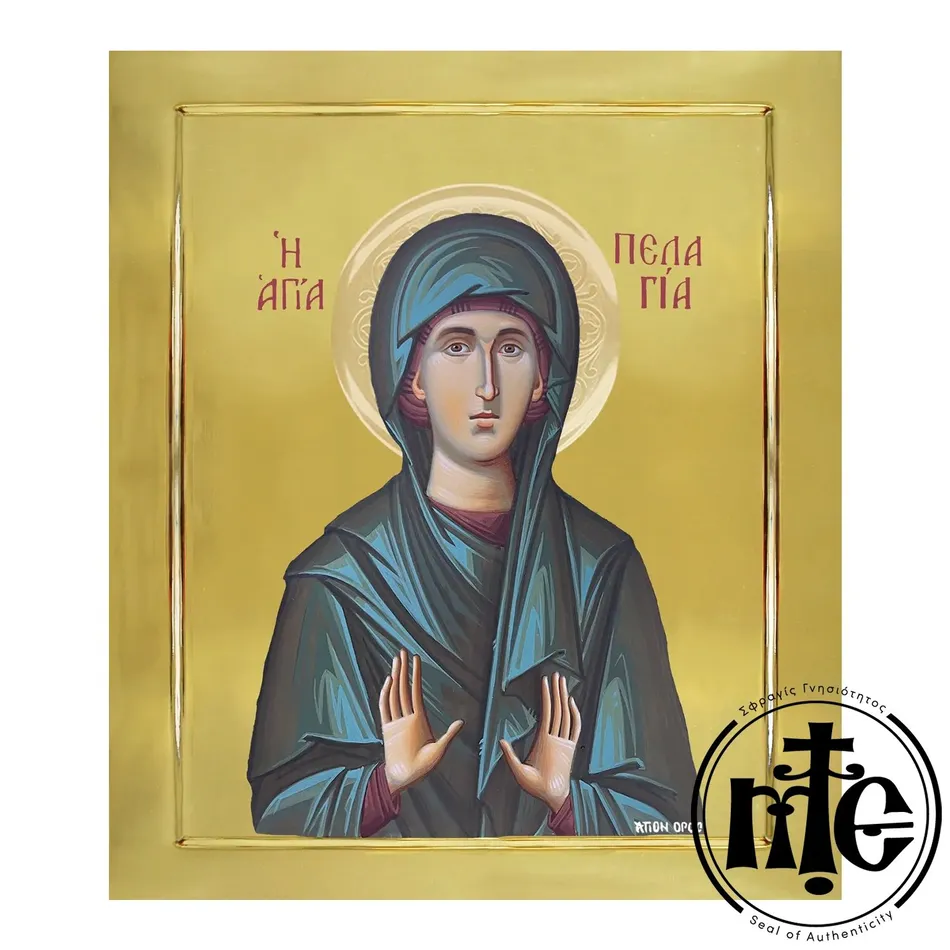 Saint Pelagia, Hand-Painted Icon with Gilding polished with Embossed Halo