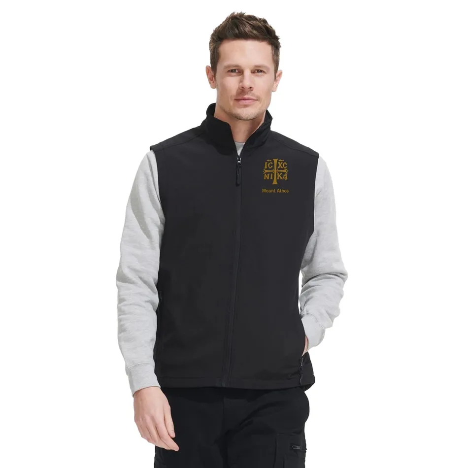 Ανδρικό Αμάνικο Softshell Γιλέκο με Κέντημα "Mount Athos" – IC XC NIKA - X Large