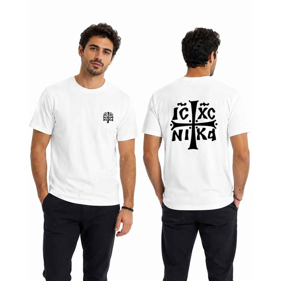 Men’s White IC XC NI KA T-Shirt with Byzantine Christogram