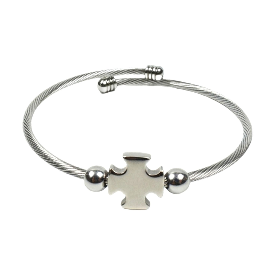 Open Cuff Bangle with Byzantine Cross in Silver Tone