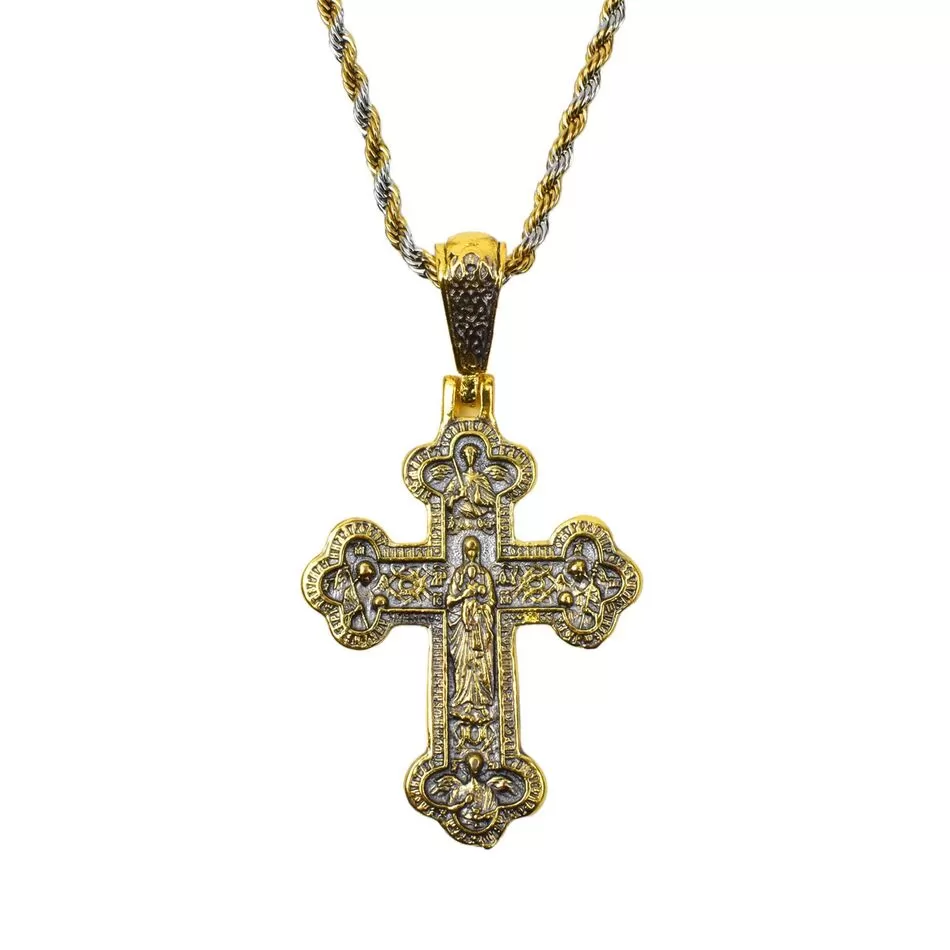 Steel Double-Sided Cross - Crucifix and Virgin Mary