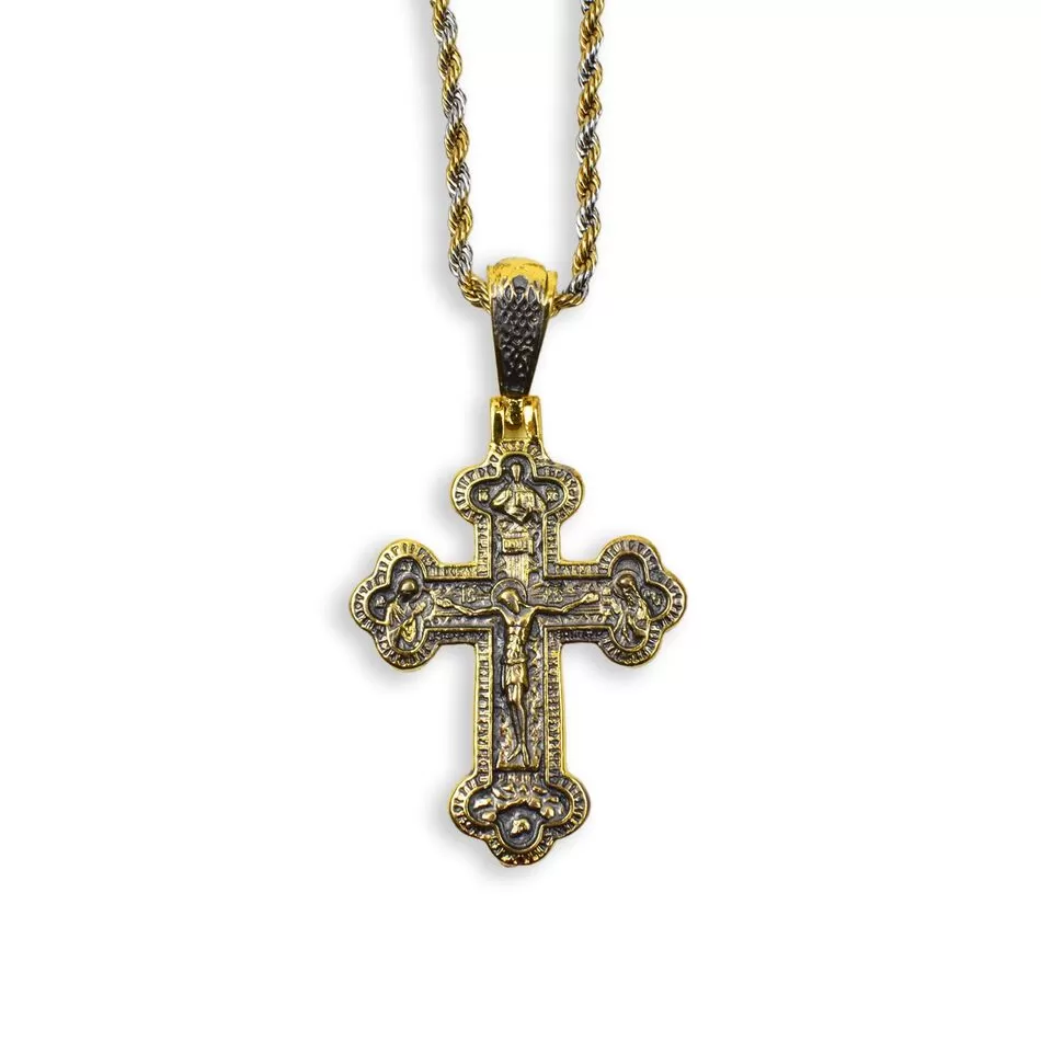 Steel Double-Sided Cross - Crucifix and Virgin Mary