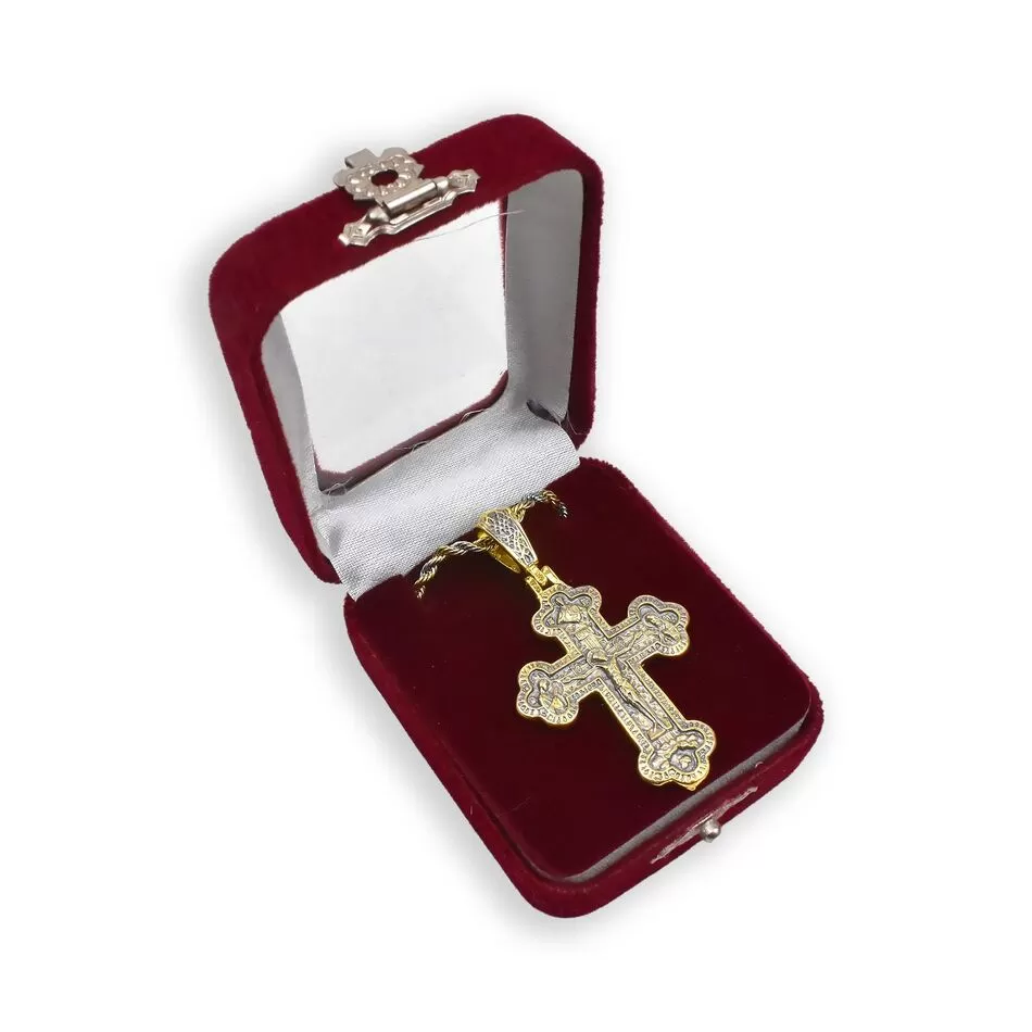 Steel Double-Sided Cross - Crucifix and Virgin Mary