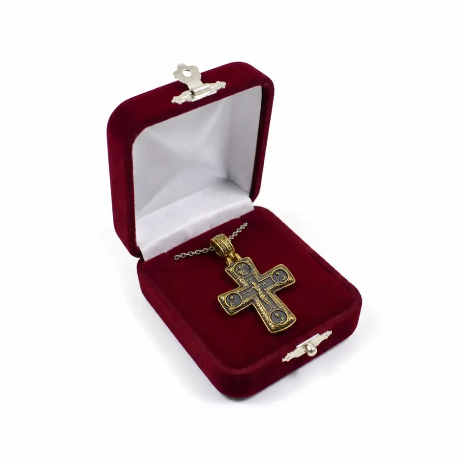 Double-Sided Orthodox Stainless Steel Cross Pendant with Chain – Crucifixion & Holy Virgin Mary