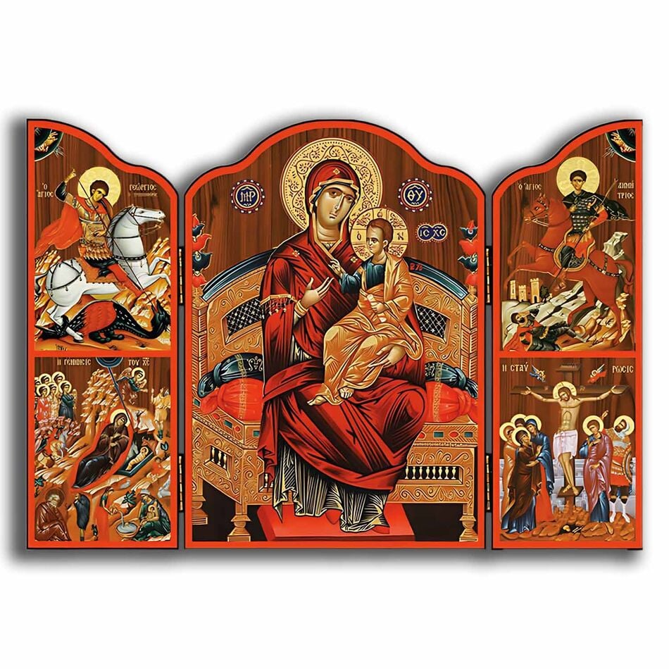 Icon Enthroned Virgin Mary Triptych 20x29cm