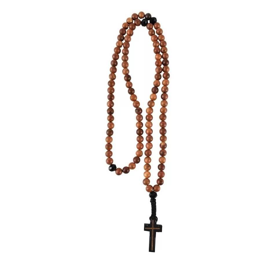 Orthodox Prayer Rope with 100 Wooden Beads and Cross with Macrame Braided