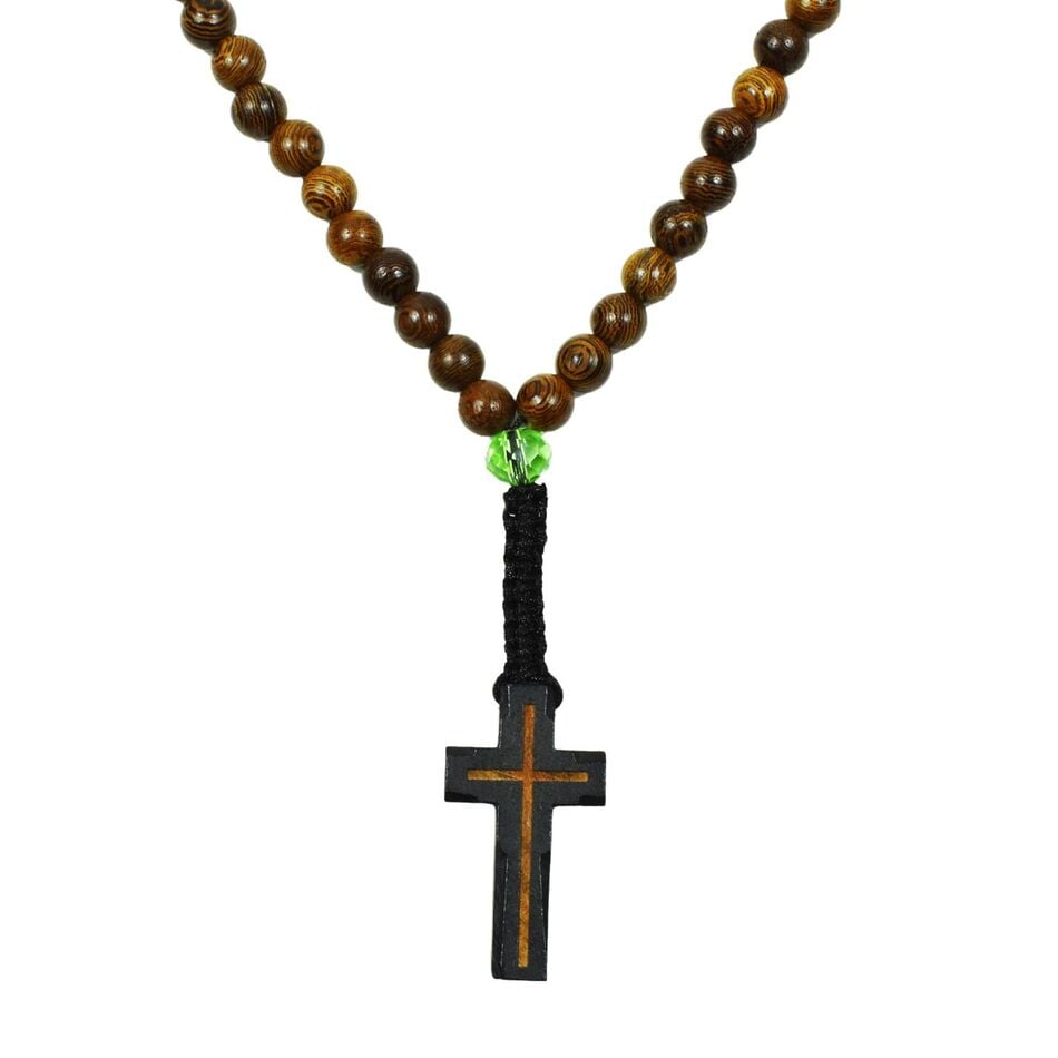 Orthodox Prayer Rope with Wooden Beads and Cross with Macrame Braided
