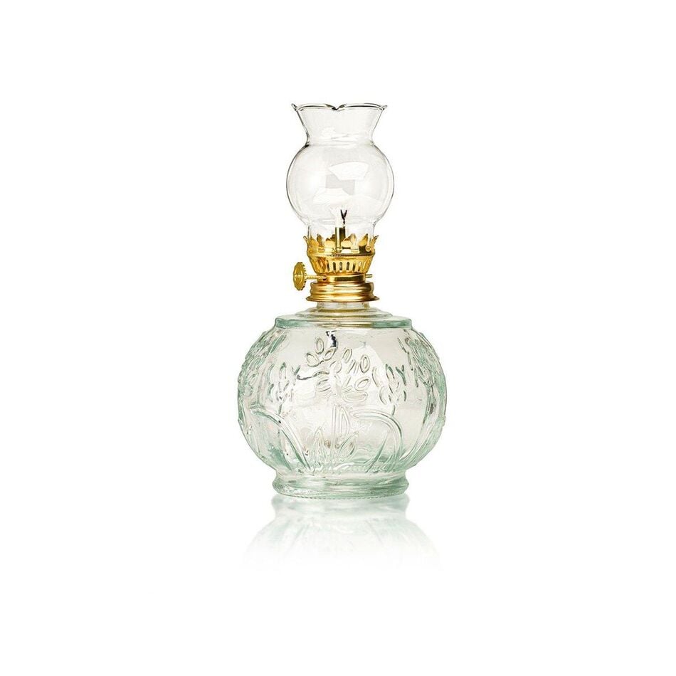 Clear Glass Paraffin Oil Lamp with Floral Design – 500 ml - 16.9 fl oz