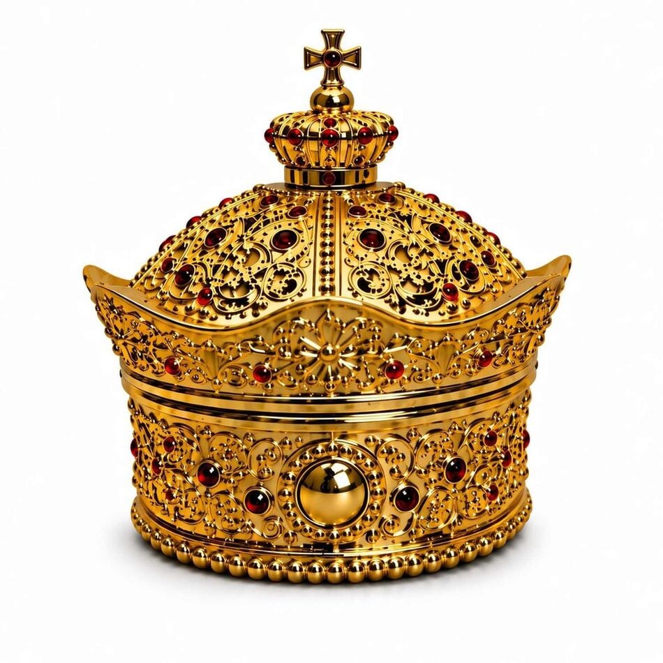 Gold-Tone Crown Reliquary with Red Gemstones 5×4.5 cm