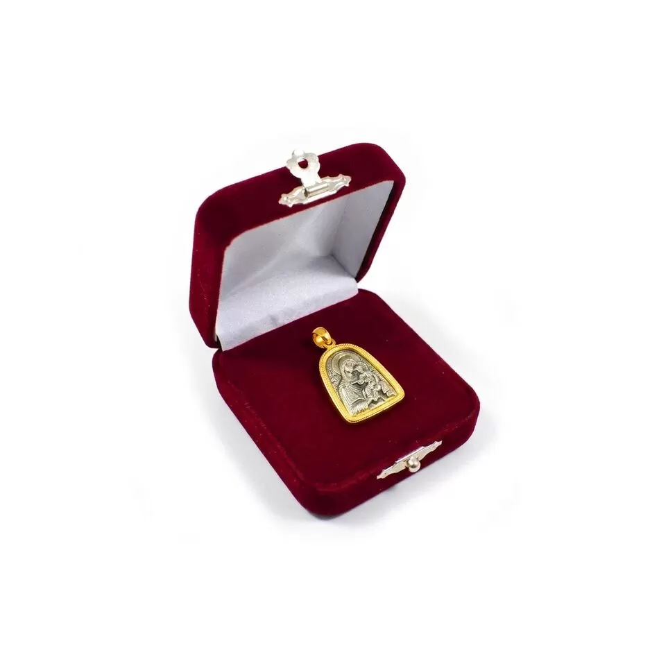 Handmade Two-Sided Holy Virgin Mary Pendant – 24K Gold Plated 925 Sterling Silver