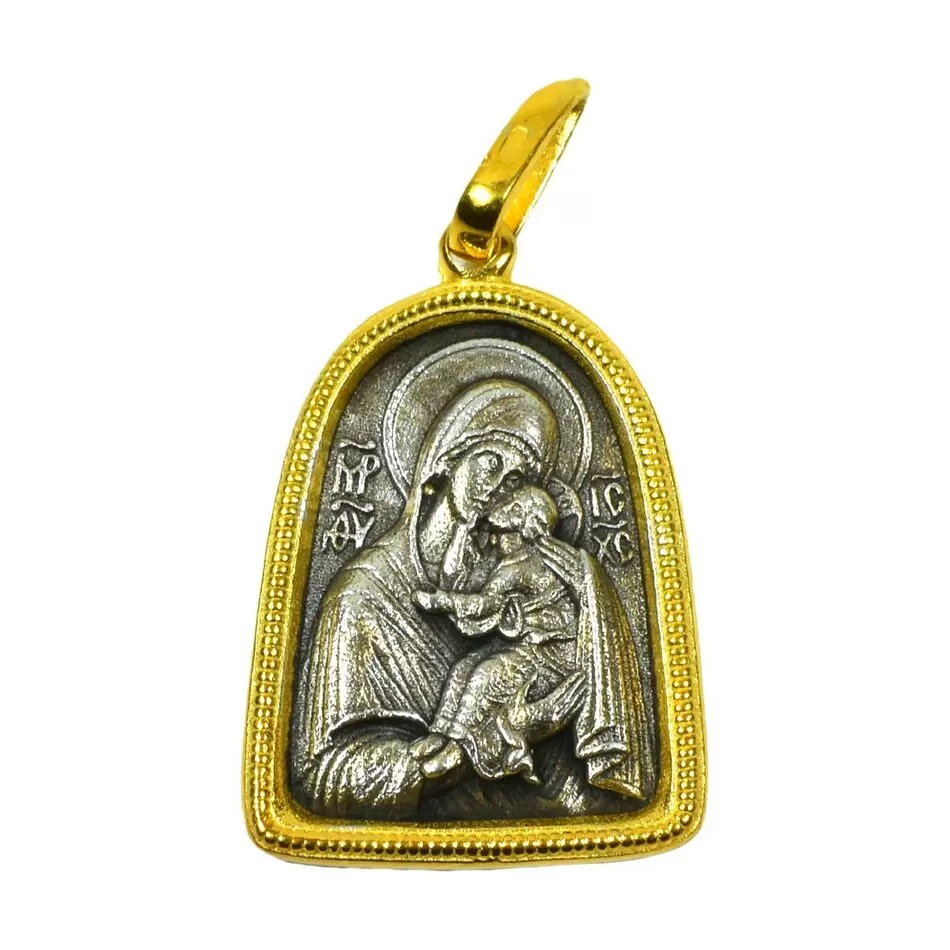 Handmade Two-Sided Holy Virgin Mary Pendant – 24K Gold Plated 925 Sterling Silver