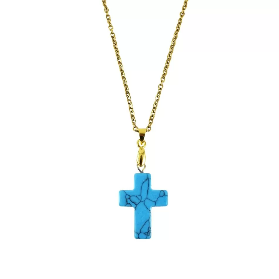 Cross of Howlite with Stainless Steel Gold Chain 45cm