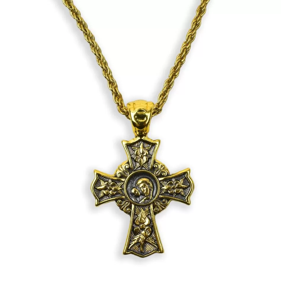 Double Sided Stainless Steel Cross With Virgin Mary and Christ With Chain