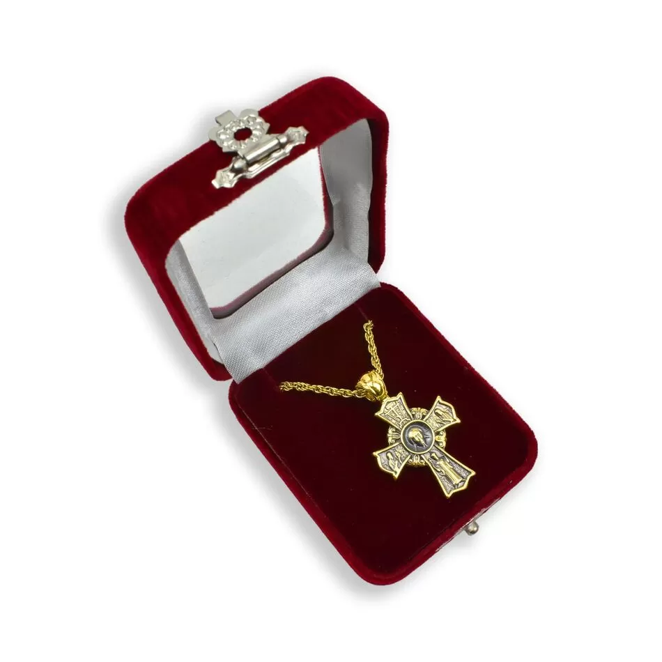 Double Sided Stainless Steel Cross With Virgin Mary and Christ With Chain
